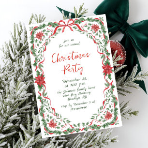 Invitation Noël Fantaisiste Ruban Rouge Fête de Fêtes