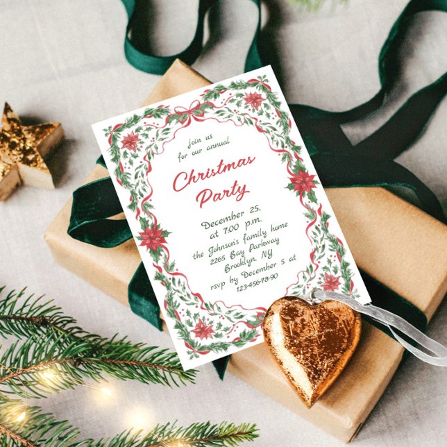Invitation Noël Fantaisiste Ruban Rouge Fête de Fêtes (Créateur téléchargé)