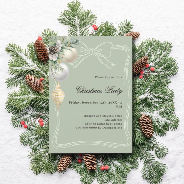 Invitation Noël fête arc de baies vertes en or blanc (Créateur téléchargé)