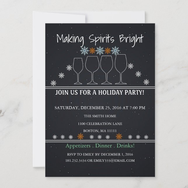 Invitation Noël Fête Black Chalkboard Fête de snowflack (Devant)