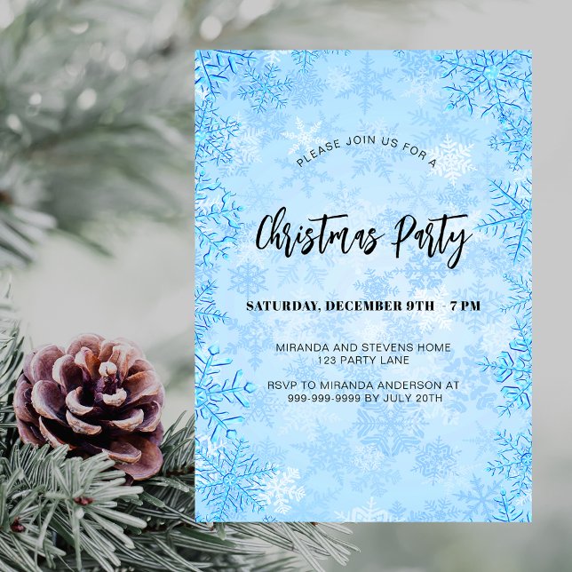 Invitation Noël fête bleu flocons de neige luxe (Créateur téléchargé)