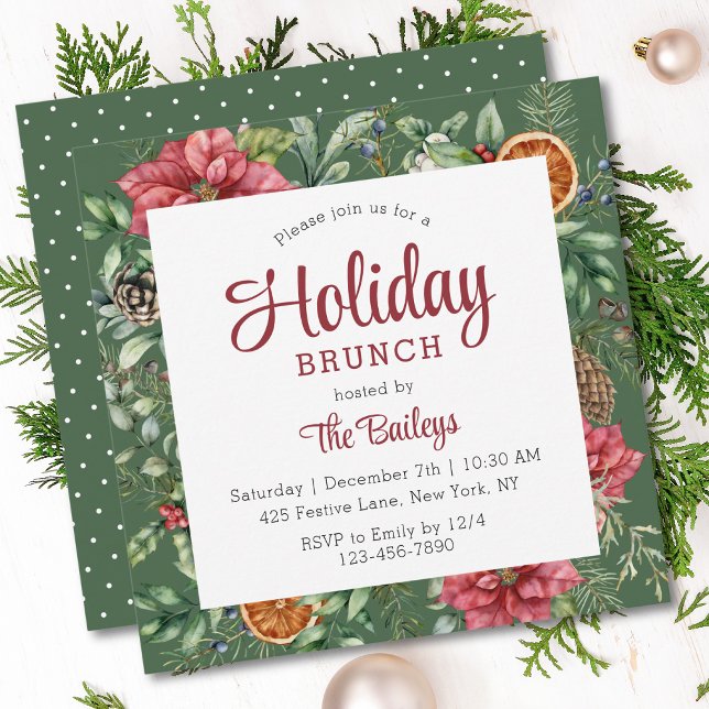 Invitation Noël Fête Brunch Festif Floral (Créateur téléchargé)