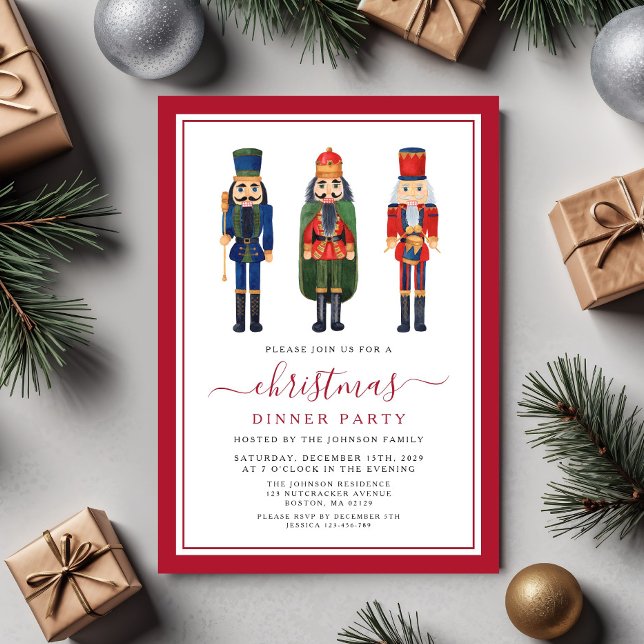 Invitation Noël Fête de diner Casse-Noisette Fête (Festive Nutcracker Christmas Dinner Party Invitation)