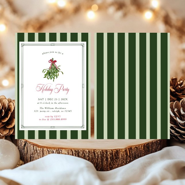 Invitation Noël Fête de Mistletoe Ruban rayé (Créateur téléchargé)