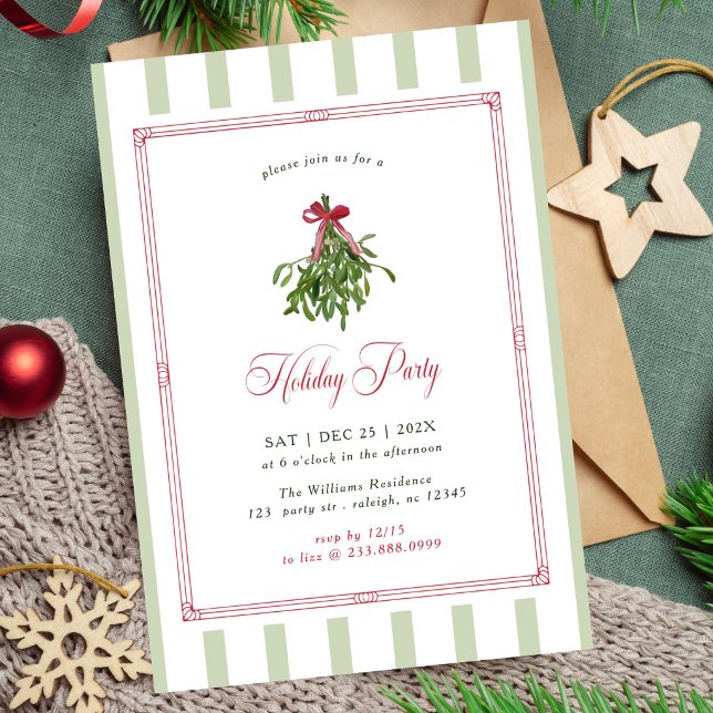 Invitation Noël Fête de Mistletoe Ruban rayures (Créateur téléchargé)