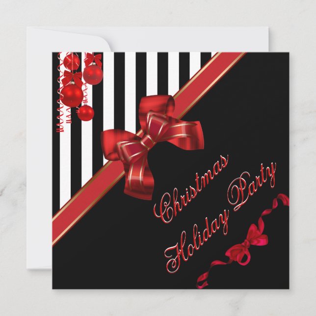Invitation Noël Fête de vacances Rouge Blanc Rayure Nœud de N (Devant)