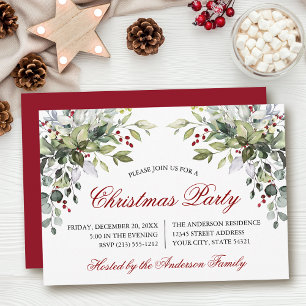 Invitation Noël Fête de verdure à l'aquarelle Rouge