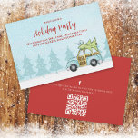Invitation Noël Fête d'hiver Code QR<br><div class="desc">Rustic Cute Blue Car ou vintage Woodie wagon avec un Fête de Noël frais coupé Fête de Noël hiver, moderne rustique chic scène d'hiver, country whimsical fun amusant drôle, tendance script de calligraphie, typographie lunaire texte de police, arbres voiture bois voiture, arbre de Noël de voiture sur le dessus, simple...</div>