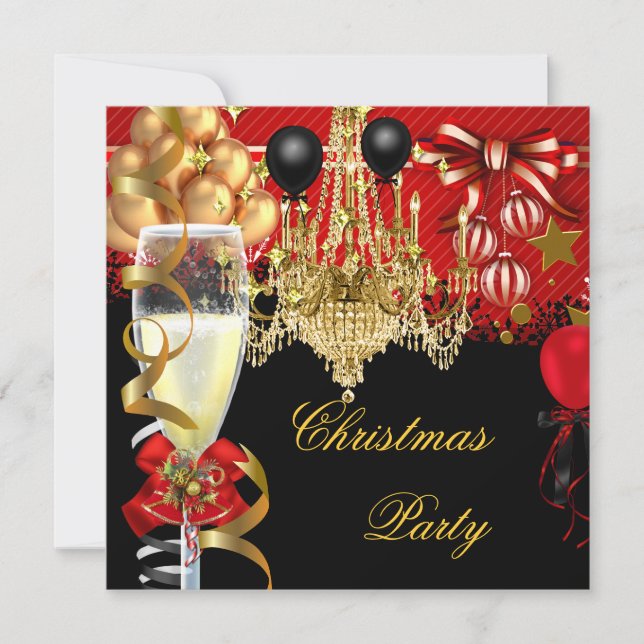 Invitation Noël Fête du Champagne Rouge Or Noir 2 (Devant)
