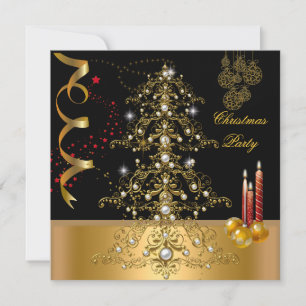 Invitation Noël Fête Gold Red Xmas Arbre