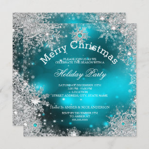 Invitation Noël Fête hiver Wonderland Turquoise