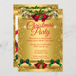 Invitation Noël Fête Photo Gold Rouge