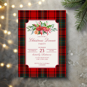 Invitation Noël fête rouge plaid arc élégant