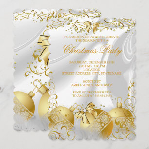 Invitation Noël Fête Ruban Soie Blanc Or Ornement