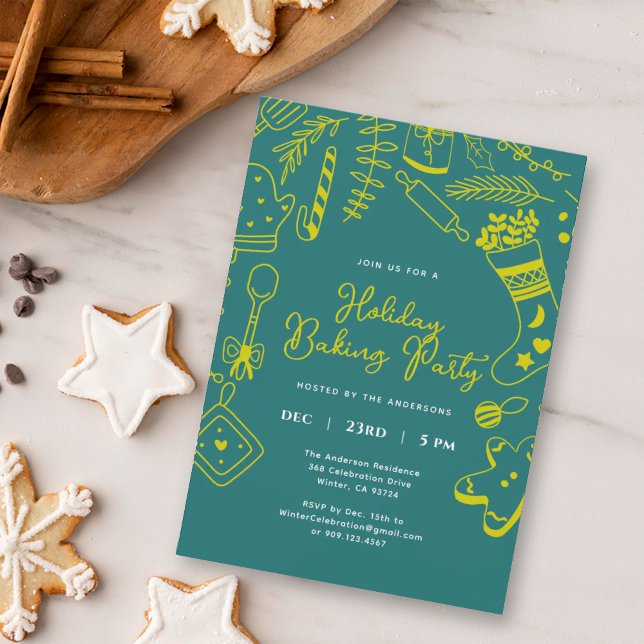 Invitation Noël Fête Vert Fête de Cuisine de Fêtes  (Créateur téléchargé)