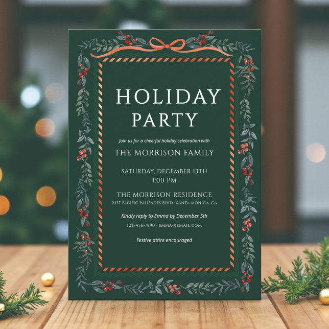 Invitation Noël Fête Verte Ruban de Noël (Créateur téléchargé)