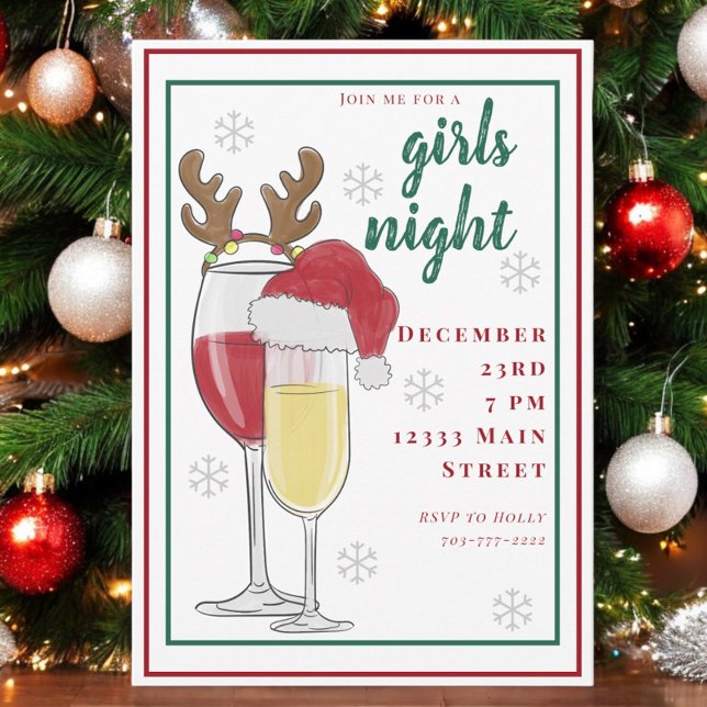 Invitation Noël Filles Nuit Père Noël Vin Champagne (Créateur téléchargé)