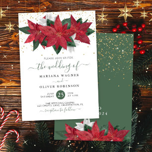 Invitation Noël Fleur de Poinsettia Aquarelle Mariage