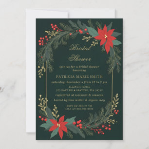 Invitation Noël Fleurs d'hiver Vert Doré Baby Shower de Marié