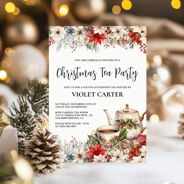Invitation Noël Floral après-midi Tea Fête (Créateur téléchargé)