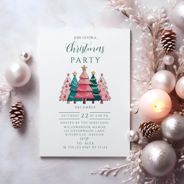 Invitation Noël Forêt Rose (Créateur téléchargé)