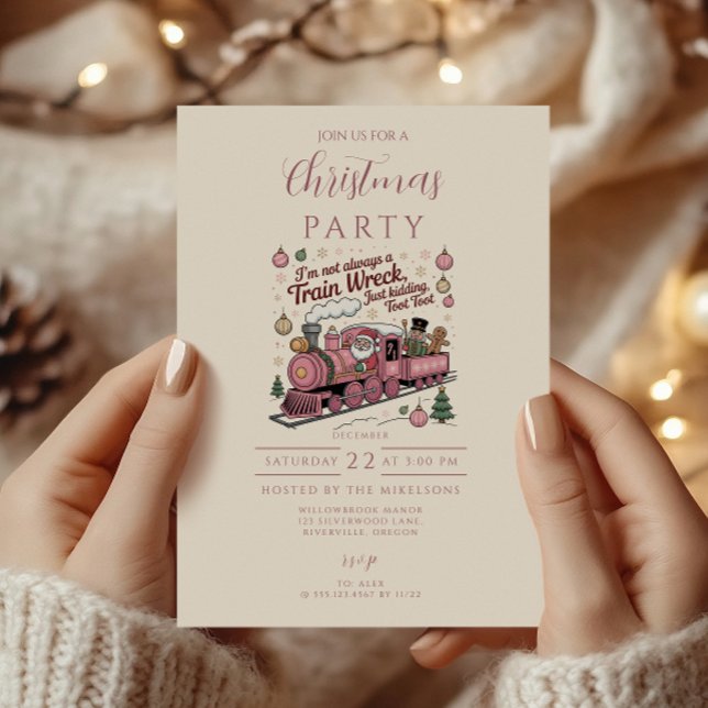 Invitation Noël Funny Train Wreck du Père Noël (Créateur téléchargé)