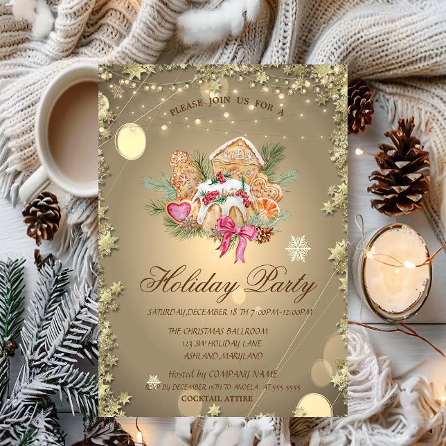 Invitation Noël Gingerbread Cookies Stars Green (Créateur téléchargé)