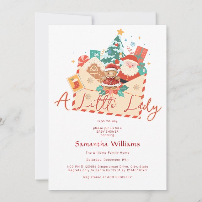 Invitation Noël Gingerpain Petite Dame Baby shower fille (Devant)