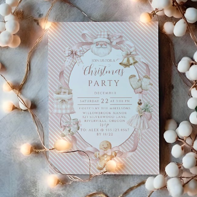 Invitation Noël Gingham Rose (Créateur téléchargé)