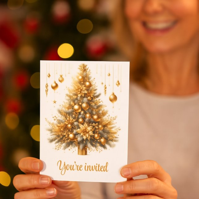 Invitation Noël Glam Or Fête de fin d'année Glamour Or (You're invited celebrate the season with joy, sparkle, and golden holiday warmth.)