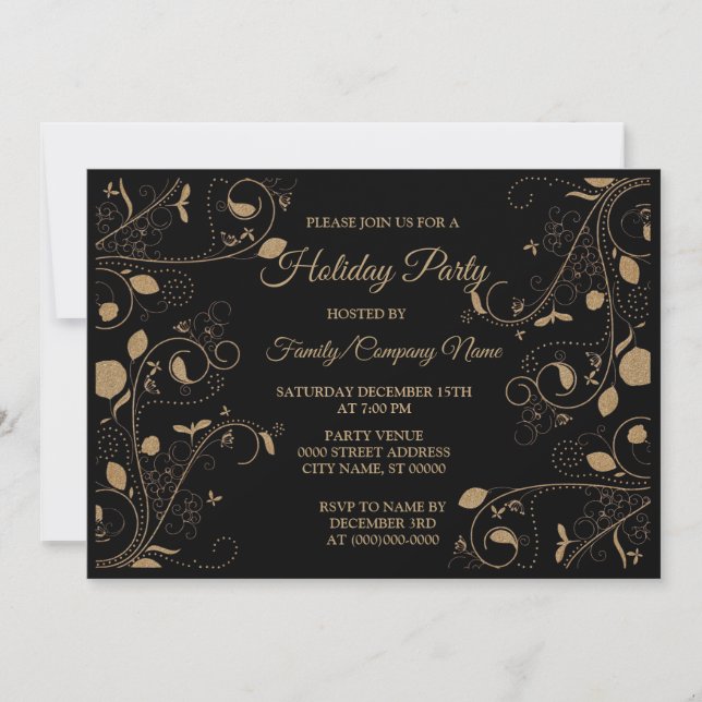 Invitation Noël Golden Motif Holidays (Devant)