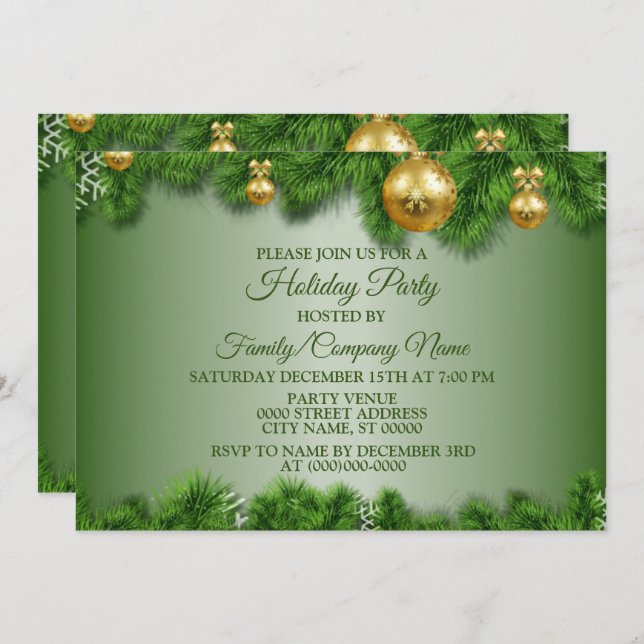 Invitation Noël Golden Ornaming Fête des fêtes (Devant / Derrière)