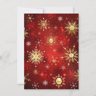 Invitation Noël Golden Snowflakes sur Arrière - plan rouge