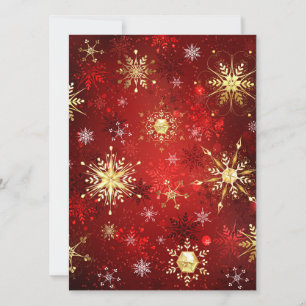 Invitation Noël Golden Snowflakes sur Arrière - plan rouge