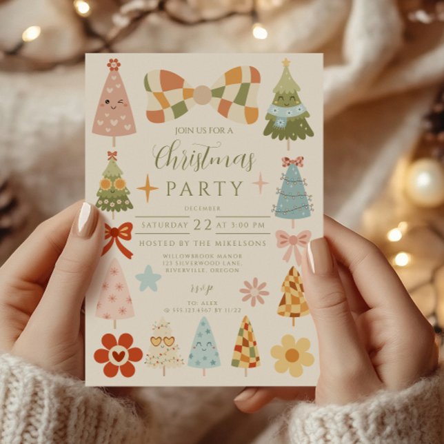 Invitation Noël Groovy Rétro à Arc (Créateur téléchargé)