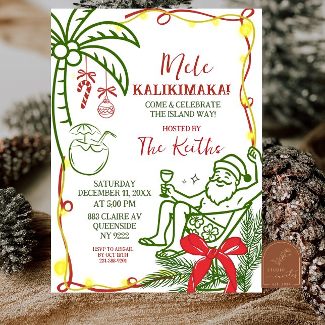 Invitation Noël Hawaïen à main levée Fête de fin d'année (Créateur téléchargé)