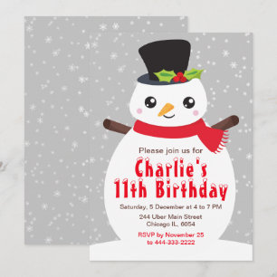 Invitation Noël Hiver Bonhomme de neige Anniversaire Gris Arg