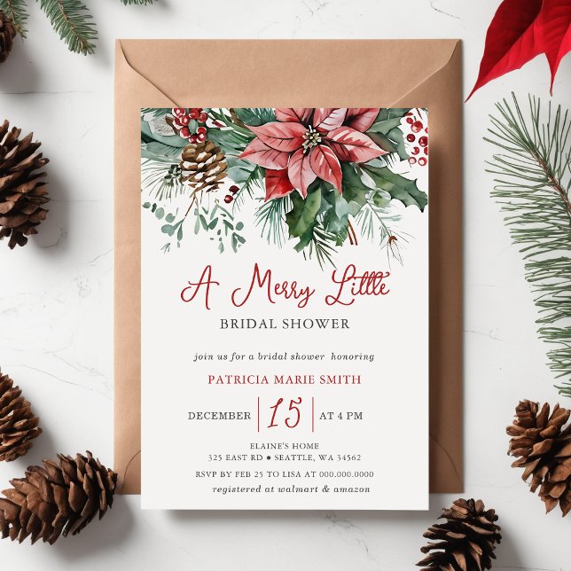 Invitation Noël hiver Floral Joyeux Petite Fête des mariées (Christmas Winter Floral Merry Little Bridal Shower Invitation)
