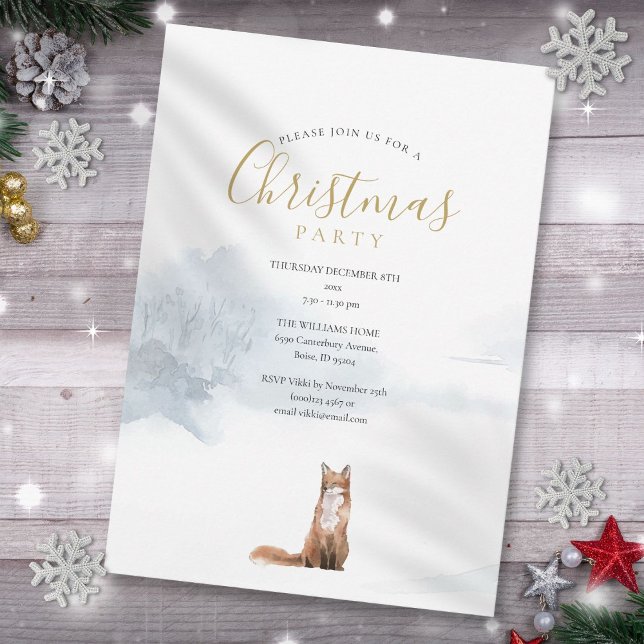 Invitation Noël hiver Fox Fête (Christmas Winter Fox Holiday Party Invitation)