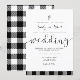 Invitation Noël hiver noir blanc Buffalo Plaid Mariage