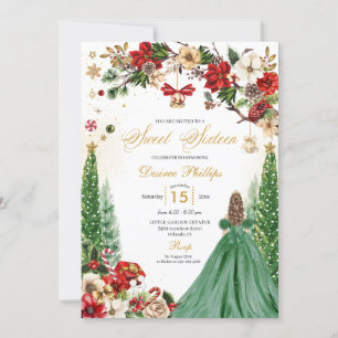Invitation Noël hiver Poinsettia Princesse Sweet sixteen