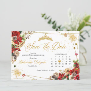 Invitation Noël Hiver Rouge Or Poinsettia Enregistrer La Date