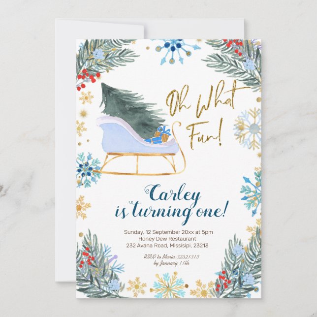 Invitation Noël Hiver Sleigh Oh What Fun Boy (Devant)