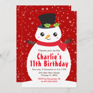 Invitation Noël hiver Snowman Anniversaire Dark Red Invitat
