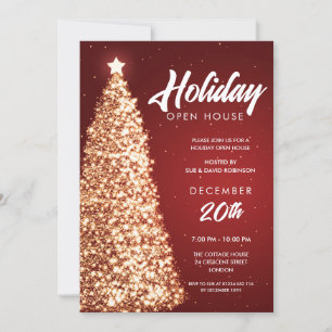 Invitation Noël Holiday Open House Party Red Gold