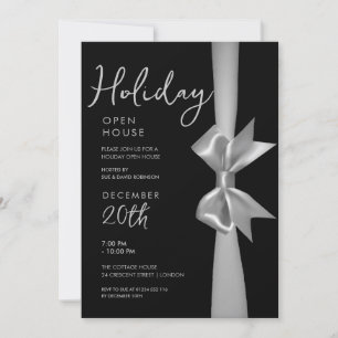 Invitation Noël Holiday Open House Ribbon en argent