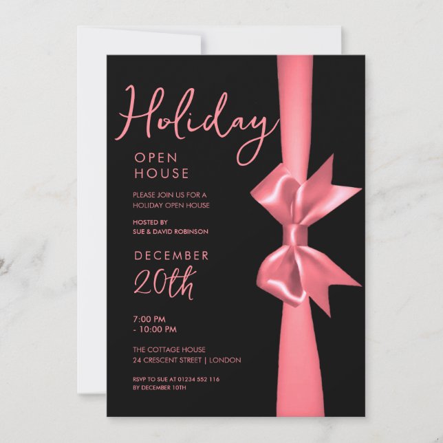 Invitation Noël Holiday Open House Rose Gold Ribbon (Devant)