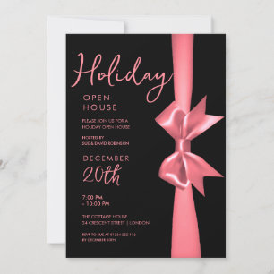 Invitation Noël Holiday Open House Rose Gold Ribbon