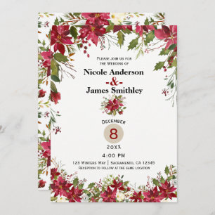 Invitation Noël Holiday Poinsettia Holly Berry Mariage