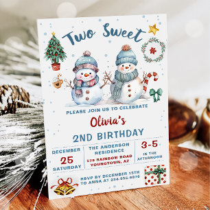 Invitation Noël Holiday Snowman Two Sweet 2e anniversaire